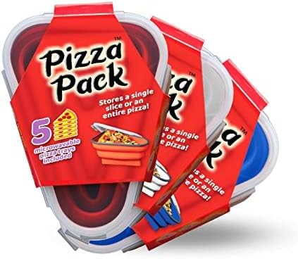 The Perfect Pizza Pack - Reusable Pizza Storage Container with 5 Microwavable Trays - BPA-Free Organizer for Space-Saving Red