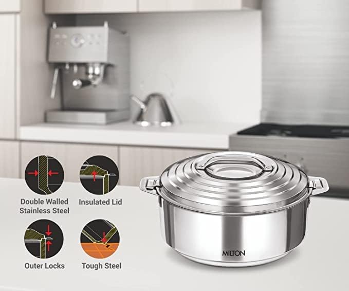 Insulated Stainless Steel Casserole - Thermal Serving Bowl for Hot and Cold Food - 2500 ml Capacity - Silver