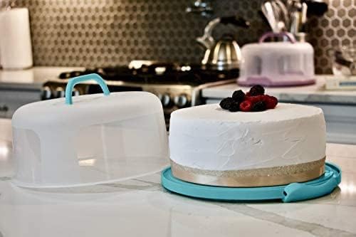 Top Shelf Elements Round Cake Carrier - 2-in-1 Cake Holder and Serving Tray with Handle - Fits 10 inch Cakes and Pies White