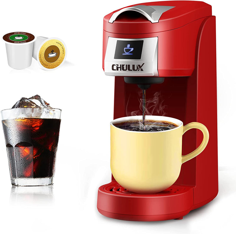 CHULUX Single Serve Coffee Maker, One Cup Coffee Brewer for K Cup & Ground Coffee, 5 to 12oz Brew Sizes in Mins, Auto Off Function, Portable Coffee Machine for Home, Office, Travel, Kitchen