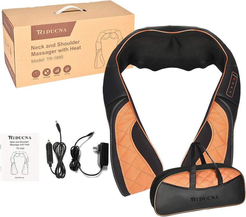 TRIDUCNA Shiatsu Neck Shoulder Back Massager with Heat and Carry Bag - Electric Massage Pillow with Deep Tissue Kneading for Lower Back, Calf, Leg Massage - Use at Home, Office, and Car