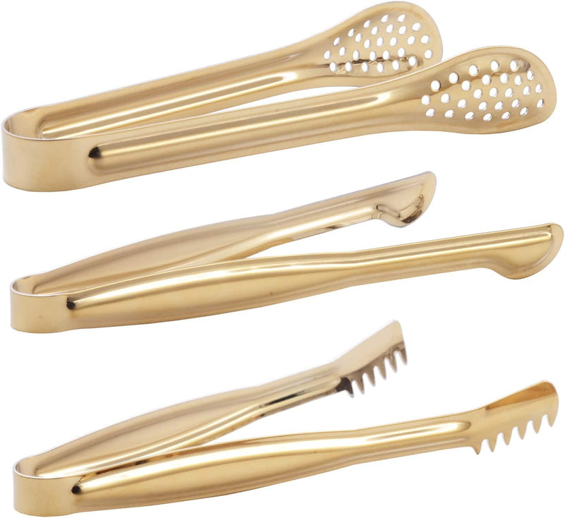 HINMAY Gold Plated Mini Serving Tongs Set 6-Inch Appetizers Tongs Stainless Steel Small Sugar Cube Tongs Ice Tongs, Set of 6