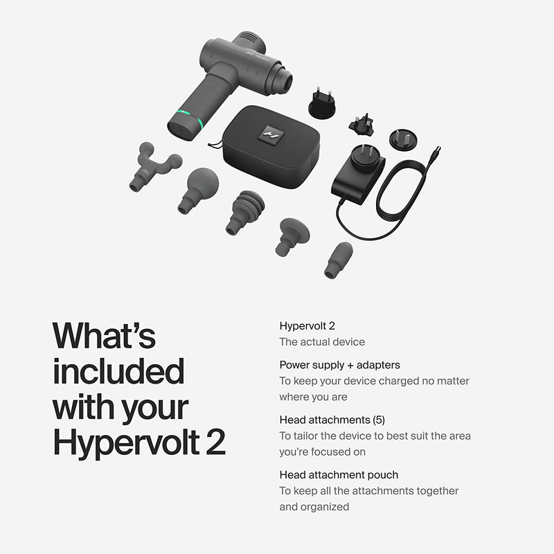 Hypervolt 2 - Featuring Quiet Glide Technology - Handheld Percussion Massage Gun | 3 Speeds, 5 Interchangeable Heads | Helps Relieve Sore Muscles and Stiffness (Hypervolt 2) FSA and HSA Eligible