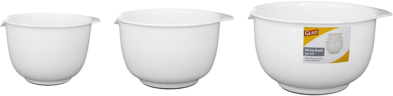 Glad Mixing Bowls - Set of 3 Non-Slip BPA-Free Space-Saving Design White