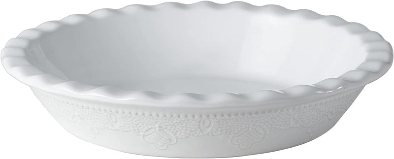 Ceramic Deep Dish Pie Pan with Lace Emboss - Grayish Blue