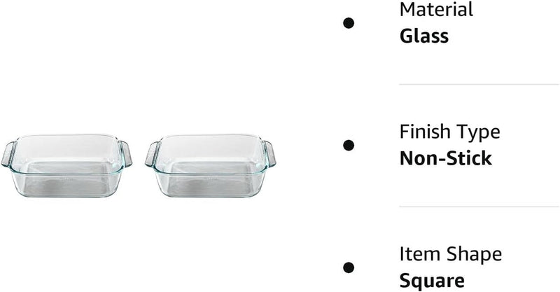 Pyrex 222 Square Glass Baking Dish 8in x 8in x 25in