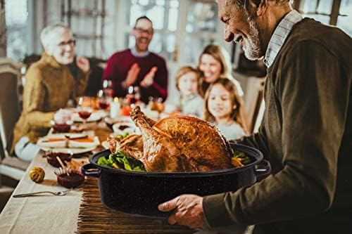 USA Enamel Oval Turkey Roaster Pan  Lid - 19 20 lb Capacity - Thanksgiving Gift