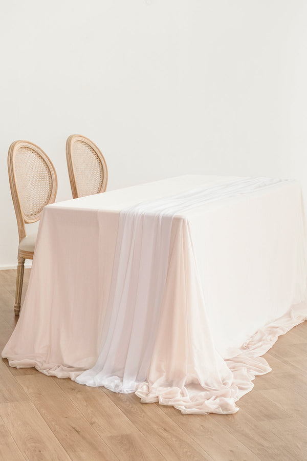 White and Blush Tablecloth and Runner Set