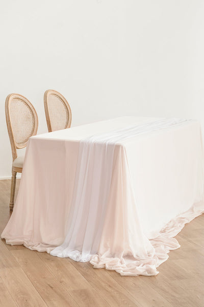 Table Cloth & Table Runner Set for Sweetheart/Head Table - White & Blush