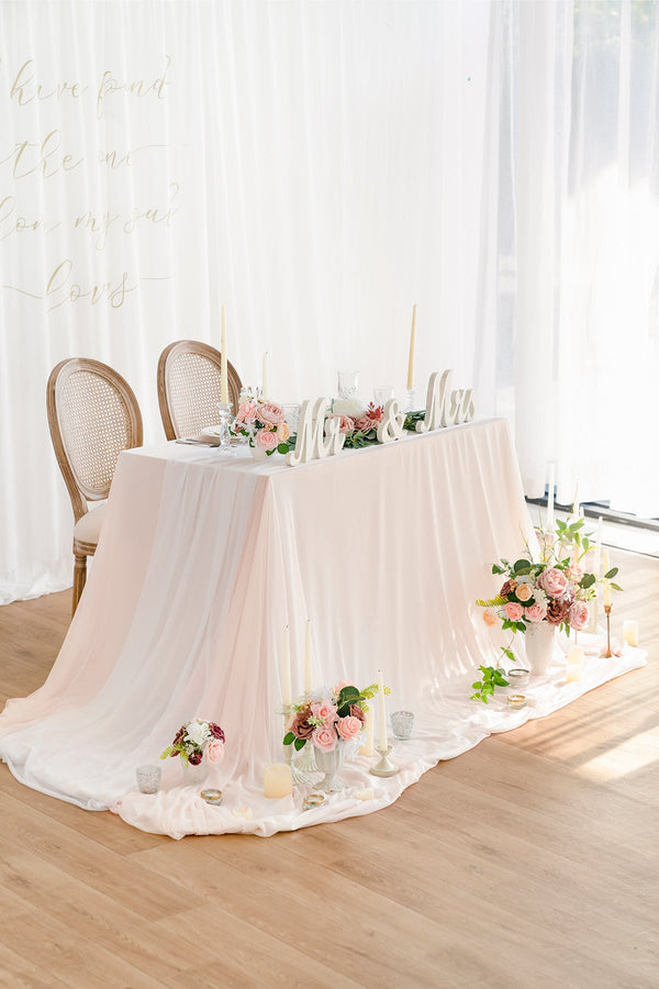 White and Blush Tablecloth and Runner Set