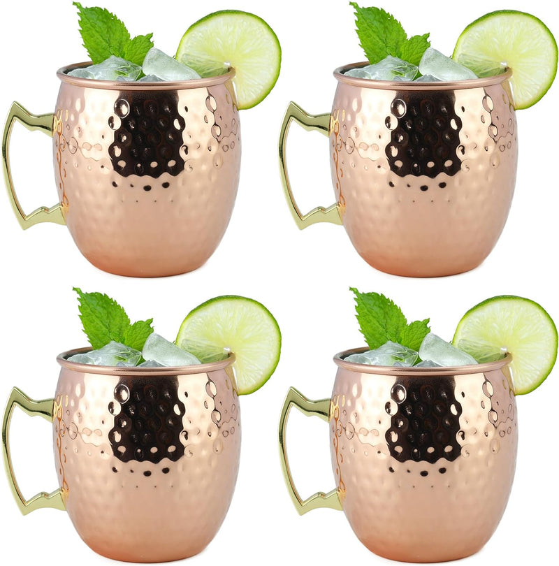 Arora Moscow Mule Mug, Set of 2 Copper Hammered, Durable for Home Dining, Max Capacity 20oz, 3.7" D x 3.9" H