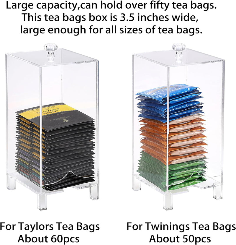 ELLDOO Tea Bag Caddy, Clear Acrylic Tea Bag Storage Organizer with Lid, Tea Bag Holder and Dispenser, Tea Accessories - Great for Tea Bars Tea Gifts