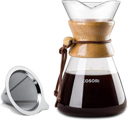 COSORI Pour Over Coffee Maker with Double Layer Stainless Steel Filter, 8-Cup, Drip Coffee Maker, Coffee Dripper Brewer, Christmas Gifts, High Heat Resistant Carafe, also for Camping, Hiking