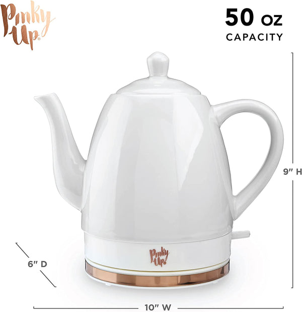 Pink Up Noelle Electric Tea Kettle, Gooseneck Kettle, Hot Water Dispenser, Pour Over Coffee, Automatic shut off, Cordless, Electric Teapot, 1.5L, Ceramic, Grey