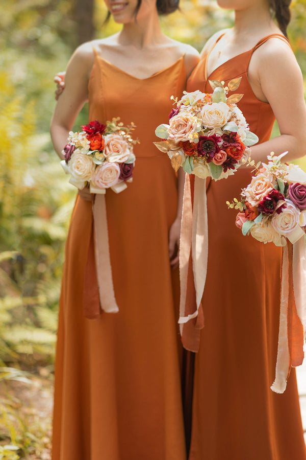 Bridal Bouquets - Sunset Terracotta Maid of Honor Bridesmaid Set