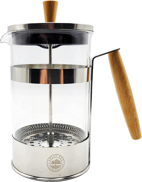 French Press Coffee Maker 27oz Stainless Steel Coffee Press High Level Filter Borosilicate Glass Heat Resistant Insulated Pot with Wooden Handle. Brew Coffee and Tea BPA Free