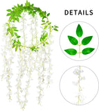 Wisteria Garland 4PCS 7.2FT/PCS Artificial Flowers Wisteria Garland Vine Hanging Flower Greenery Garland for Home Garden Outdoor Wedding Arch Floral Decor (White)