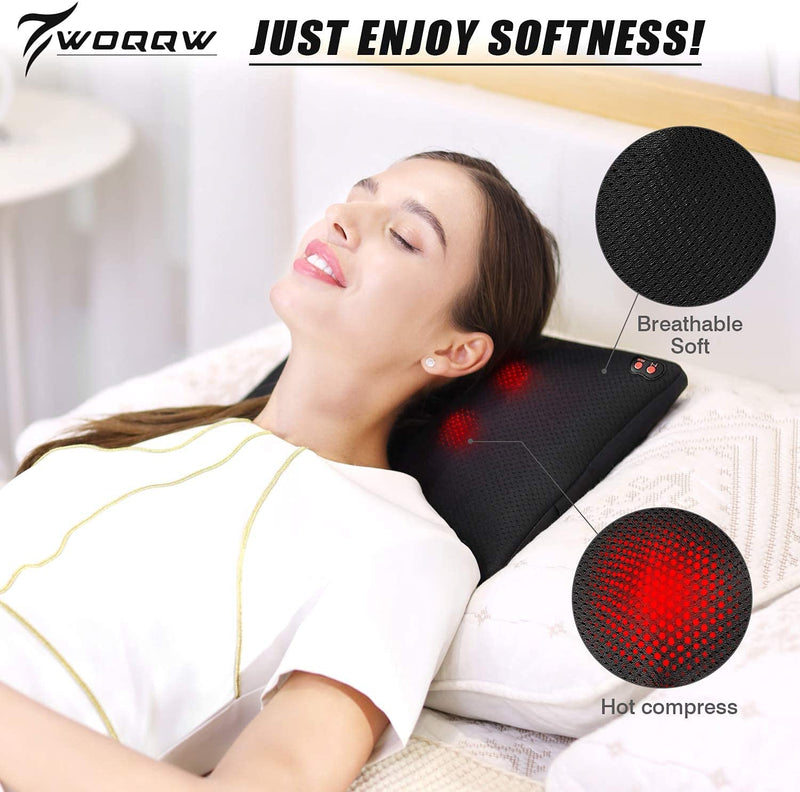 WOQQW Back Massager, Shiatsu Neck and Back Massager, Deeper Tissue Kneading Massage Pillow with Heat for Shoulders,Waist,Legs,Foot, Body Relieve Muscle Pain - Best Gift for Women/Men/Dad/Mom