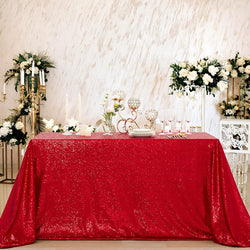 Red Sequin Christmas Tablecloth - 60X102 Seamless Wedding Overlay Linens for Decoration