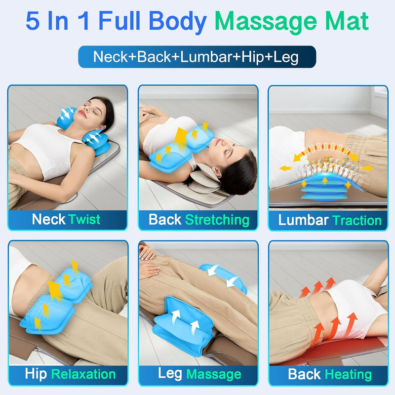3D Full Body Massage Mat with Back Heating, 4 Modes, 3 Intensities, Foldable - Fits 5'1-6'2