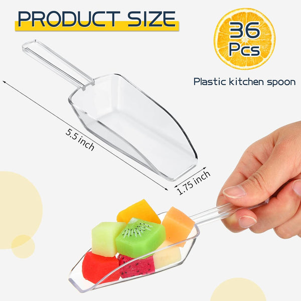 36 Pcs 5.5" Acrylic Plastic Kitchen Scoops Multi Purpose Clear Plastic Scoops for Weddings, Candy Dessert Buffet, Ice Cream, Coffee Beans, Tea