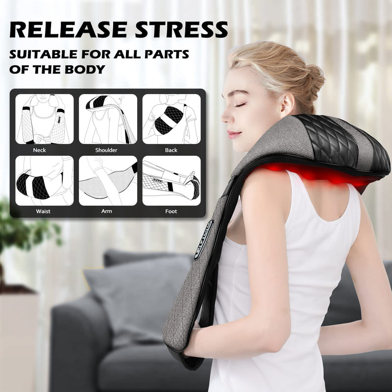 Blue Elf Shiatsu Neck Massager, Shiatsu Back Shoulder Massager with Heat, Electric Kneading Massage Pillow for Back,Shoulder, Foot, Leg Muscles Pain Relief Relax in Car, Office and Home