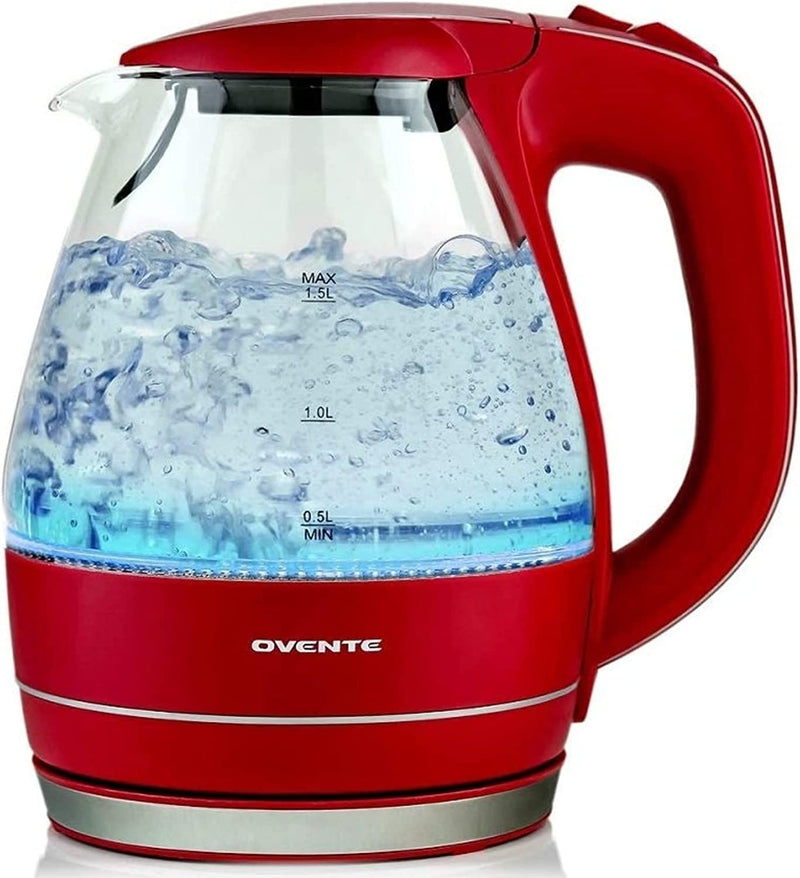OVENTE Glass Electric Kettle Hot Water Boiler 1.5 Liter Borosilicate Glass Fast Boiling Countertop Heater - BPA Free Auto Shut Off Instant Water Heater Kettle for Coffee & Tea Maker - Black KG83B