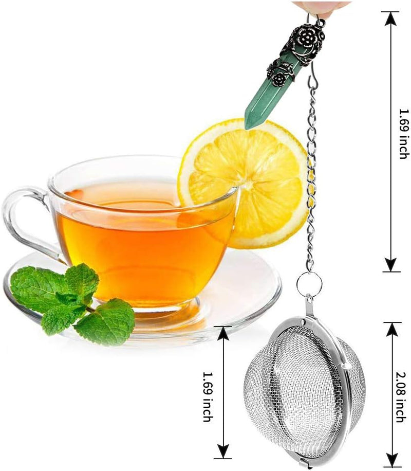 TeaSanavie 2 Pack Healing Crystal Pendant Loose Tea Steeper Tea Infusers Tea Strainers for Couple Gift,Antique Silver Flower Wrapped Natural Gemstone Hexagonal 18/8 Stainless Steel Fine Mesh Tea Ball