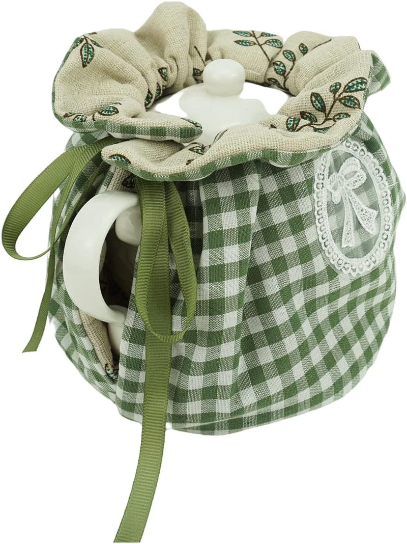KKEKOS Tea Cozy Cotton Vintage Floral Tea Cosy for Teapots Keep Warm Teapot Cover Insulated Kettle Cover for Home Kitchen Decor Tea Cozies with Cup Mat (Green)