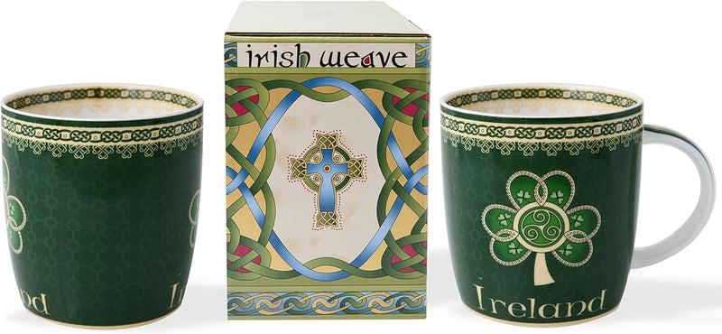 Royal Tara Irish Shamrock Spiral Mug Set of Two With Irish Celtic Weave Gift Box Capacity per cup is 370ml/12.5fl oz