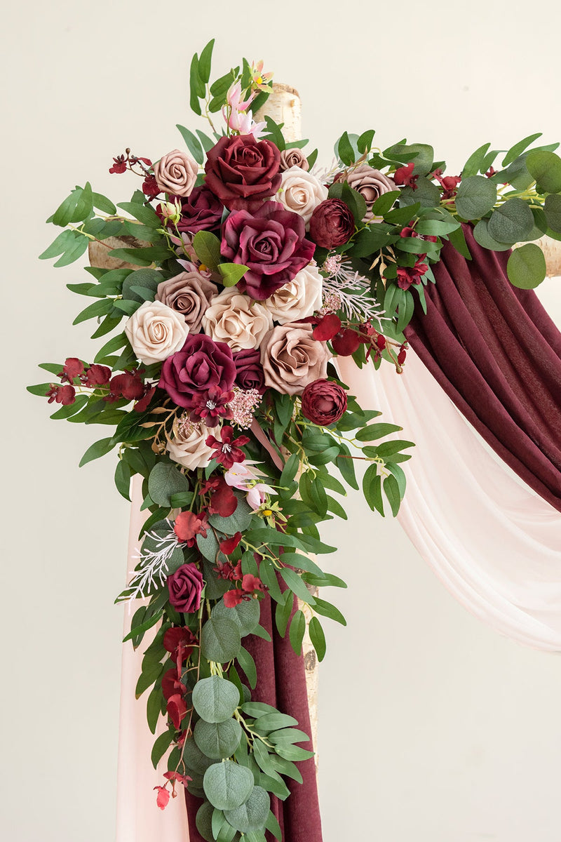 Marsala Flower Arch Decor with Drapes - Romantic Clearance
