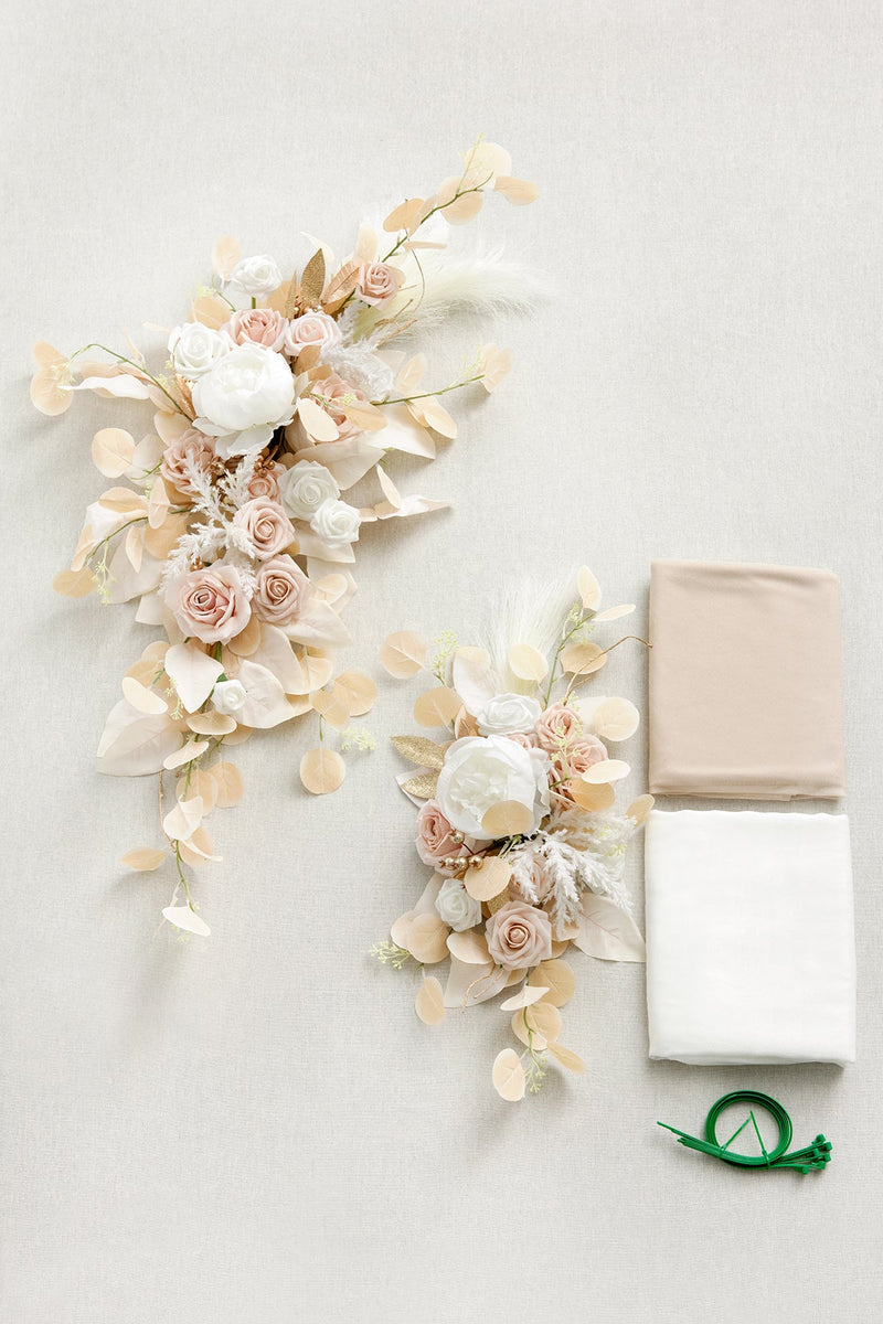 White  Beige Flower Arch Decor with Drapes