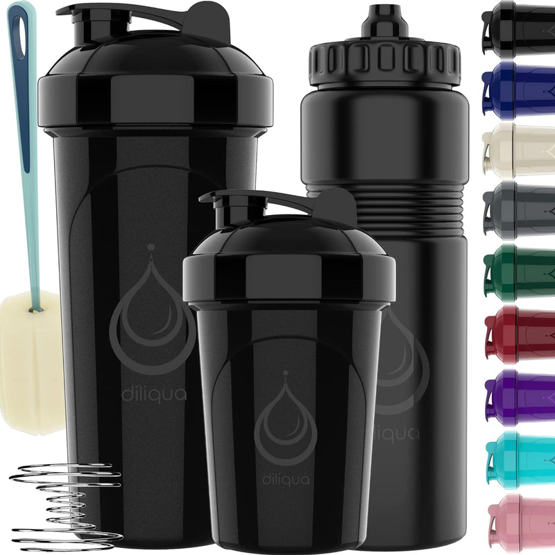 diliqua -10 PACK- small Shaker Bottles for Protein Mixes | BPA-Free & Dishwasher Safe | 5 Large 28 oz & 5 20 oz | Blender Shaker Cups for protein shakes