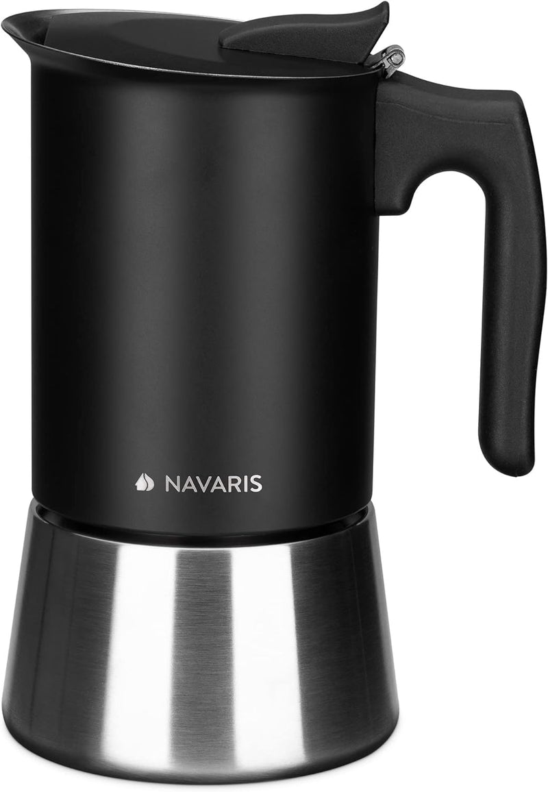 Navaris Moka Coffee Pot - Percolator Espresso Maker for Stovetops Induction Gas Electric Stove Hob - Stainless Steel Percolated Coffee Pot - 6.8 fl oz