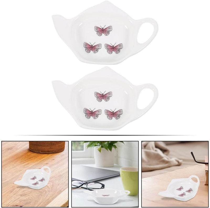 Luxshiny Ceramic Teabag Coaster 2pcs Teapot Shaped Porcelain Tea Bag Holder Spoon Rests Tea Bag Storage Rack Classic Teabag Saucer Seasoning Dish for Tea Time Tidy
