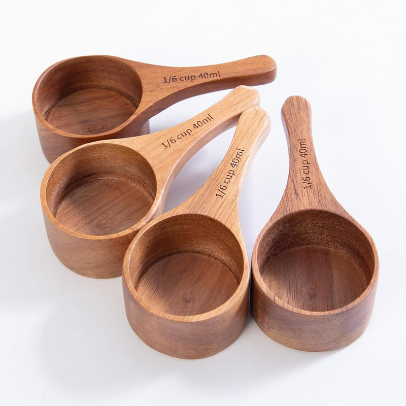 GinSent Wood Coffee Scoop-4 Pieces Small Measuring Spoons for Ground Coffee,Tea,Sugar,Seasoning-Multipurpose Wooden Scoop for Jars,Canisters,Bath Salts,Laundry Detergent(Acacia Wood)