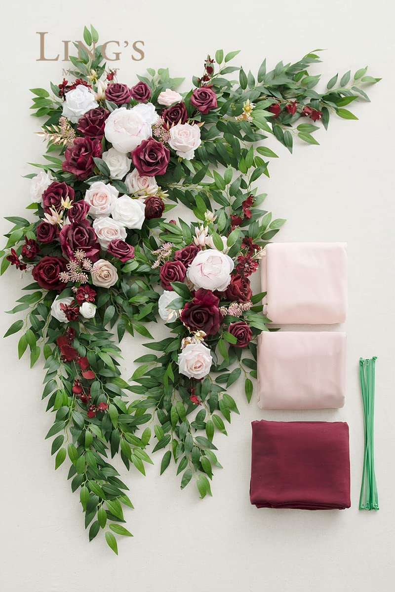Marsala Arch Flower and Drapes Wedding Kit - 5-Piece Set