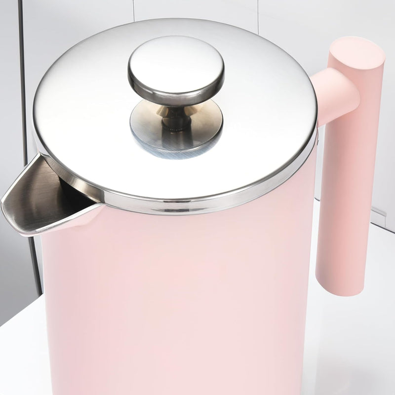 Outlery French Press - Stainless Steel Coffee Maker - Portable Press Coffee - Barista-Quality for Camping and Home Brewing - Durable and Convenient Design - Ideal for Hot and Flavorful Coffee (Pink)