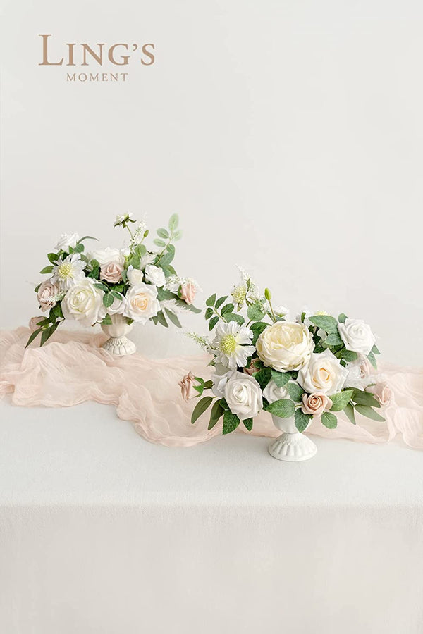 Wedding Centerpiece Flower Set with Vase - White  Sage Set of 2
