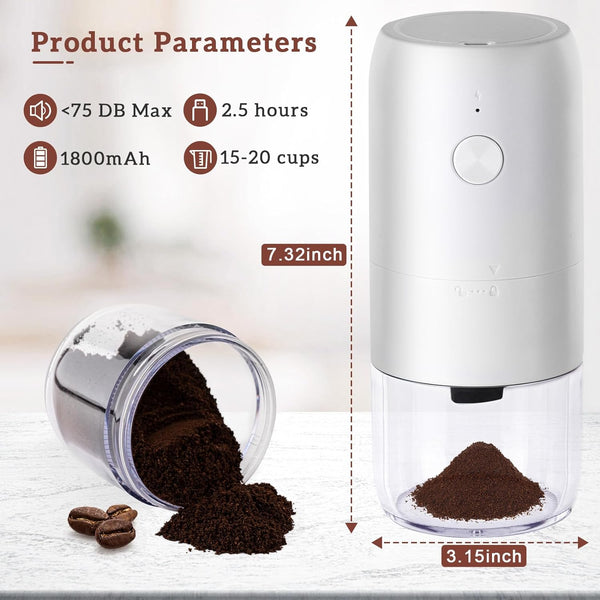 Coffee Grinder, Quiet Spice Grinder, Electric Portable Coffee Bean Grinder with Brush, Portable Electric Burr Coffee Grinder (White)