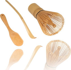 BambooMN Matcha Whisk Set - Black Chasen (Tea Whisk) + Black Chashaku (Hooked Bamboo Scoop) + Black Deep Scoop - 1 Set