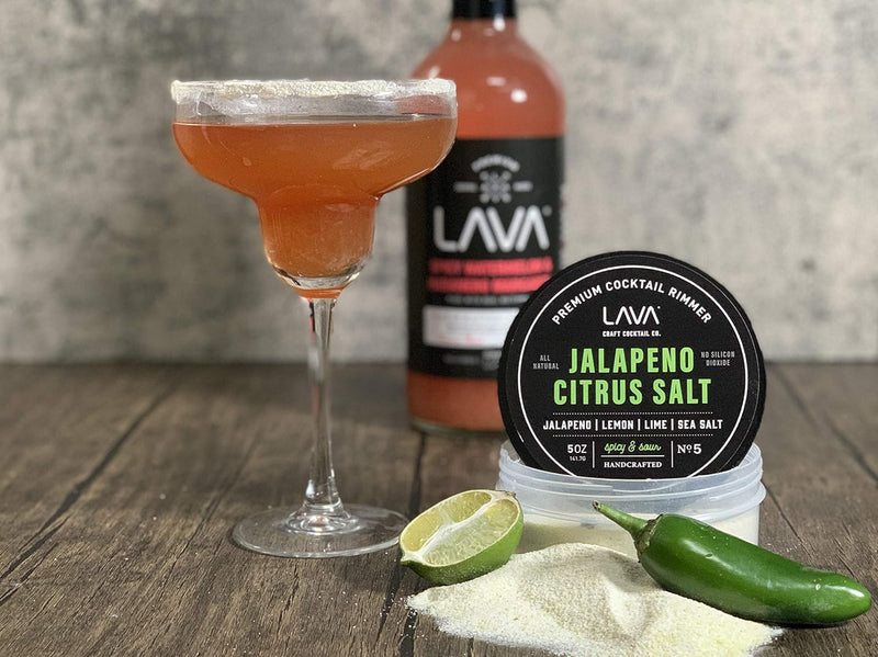 LAVA Premium Jalapeno Citrus Margarita Salt Cocktail Rimmer, All Natural Spicy Margarita Rimmer Salt, Sea Salt Rocks, Real Lime, No Silicon Dioxide, with Easy Screw-On Lid - 6oz