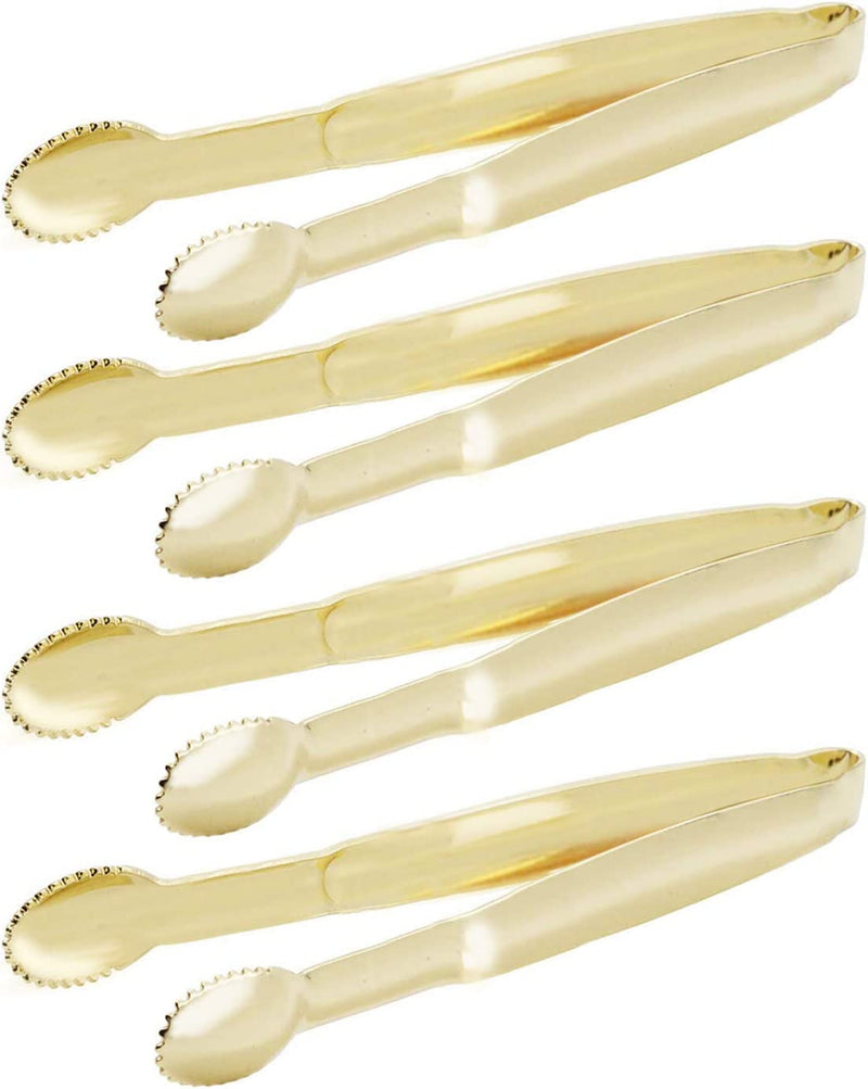 HINMAY Mini Appetizer Tongs 5-3/4 Inch Small Serving Tongs, Set of 4 (Gold)