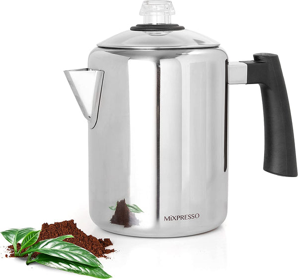 Mixpresso Stainless Steel Stovetop Coffee Percolator, Percolator Coffee Pot, Excellent For Camping Coffee Pot, 5-8 Cup Coffee Maker, Stainless Steel Coffee Percolator