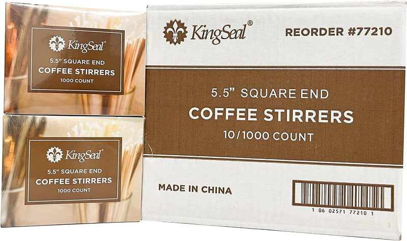 KingSeal Natural Birch Wood Coffee Stirrers, Stir Sticks, 5.5 Inch, Square End, Earth-Friendly, Biodegradable - 2 Boxes of 1000 (2000 Count)