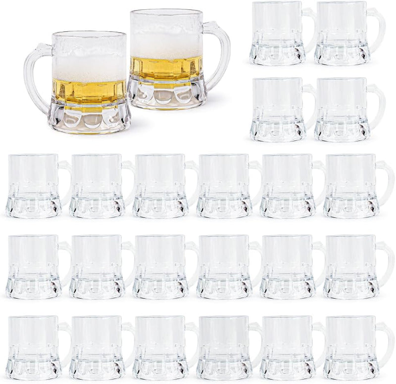 LiveBe Mini Plastic Beer Mug Shot Glasses with Handles for Party-2.16'' Tall-2 oz (set of 12)