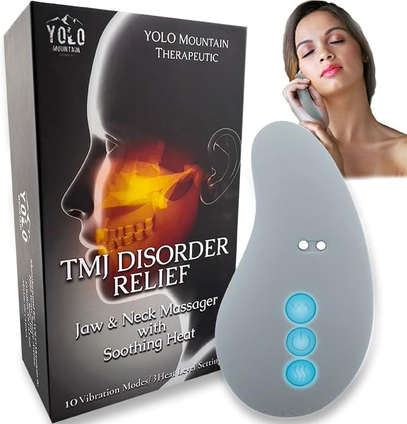 Yolo Mountain TMJ Relief Products Jaw & Neck Massager - Patented TMJ Massage Tool, Gentle Vibrating Massage w/Unique Warming Mode Option, Soothing Relief for TMJ Pain, Stiffness, Jaw Clenching Relief