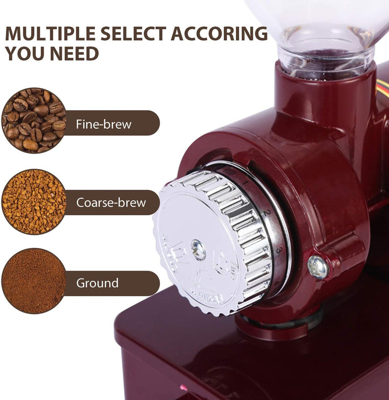 RRH Burr Coffee Grinders, Professional Electric Coffee Grinder, Automatic Burr Mill Grinder, 250g Coffee Bean Powder Grinding Machine 110V, Red