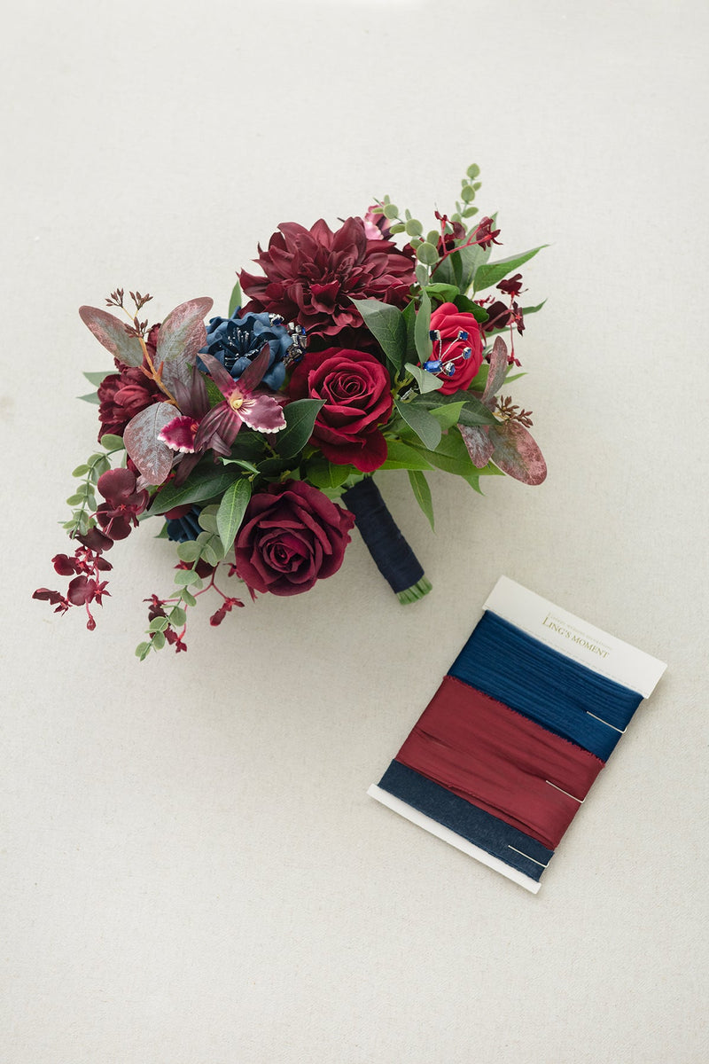 Burgundy and Navy Bridal Bouquet - Free-Form Design