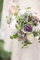 Standard Round Bridal Bouquet in White & Purple | Clearance